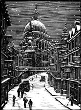 wood-engraving original print: London Snow for Cambridge Book of Poetry for Children